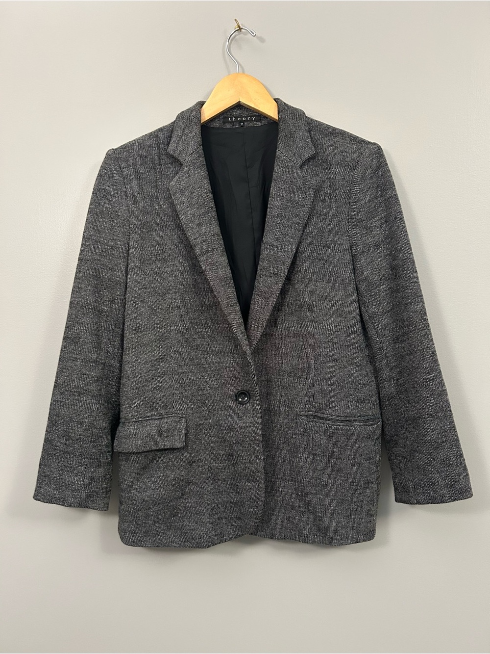 Theory Gabrelle Gray Single-Button Tailored Blazer Size 12 Virgin Wool Blend